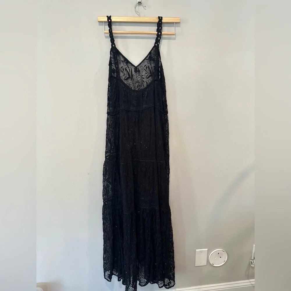 Ramy Brook Eyelet Lace Long Swim Cover Up Dress Black size Small 1084